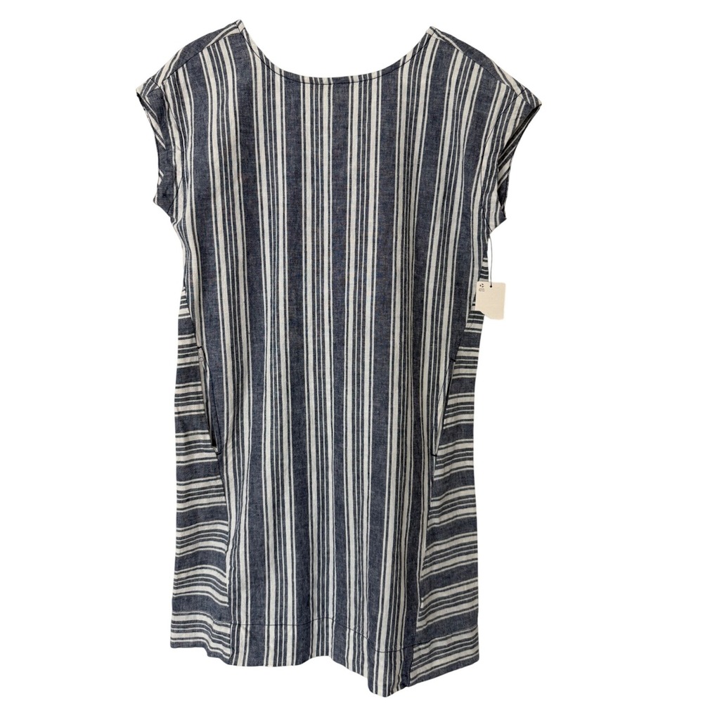Peyton & Parker Blue White Striped Linen Cotton Button Back Dress Small NEW